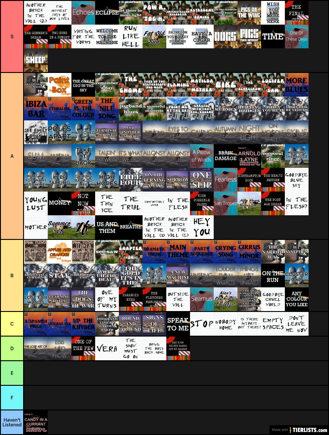 Favourite Floyd songs to least favourite.