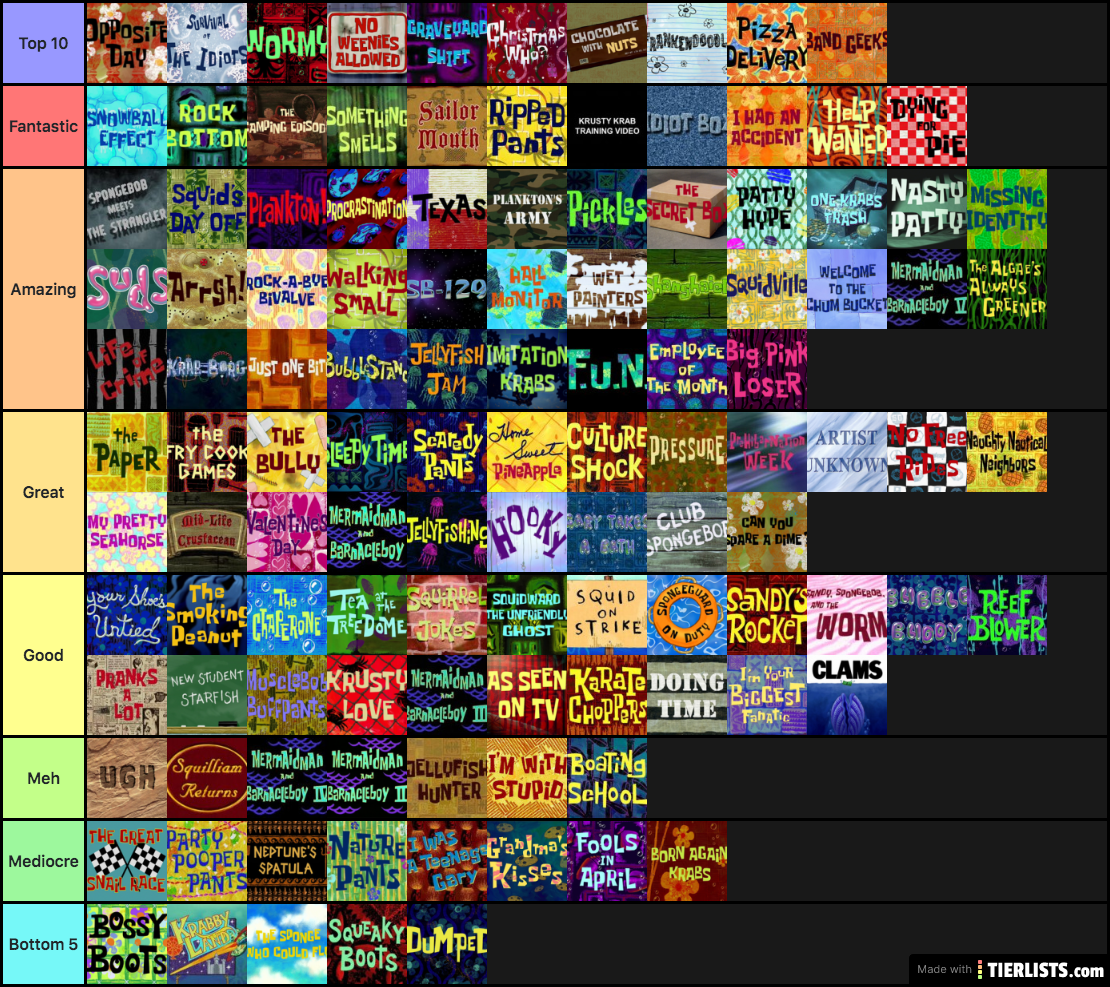 Spongebob Squarepants Seasons 1-3 Episode Tier List